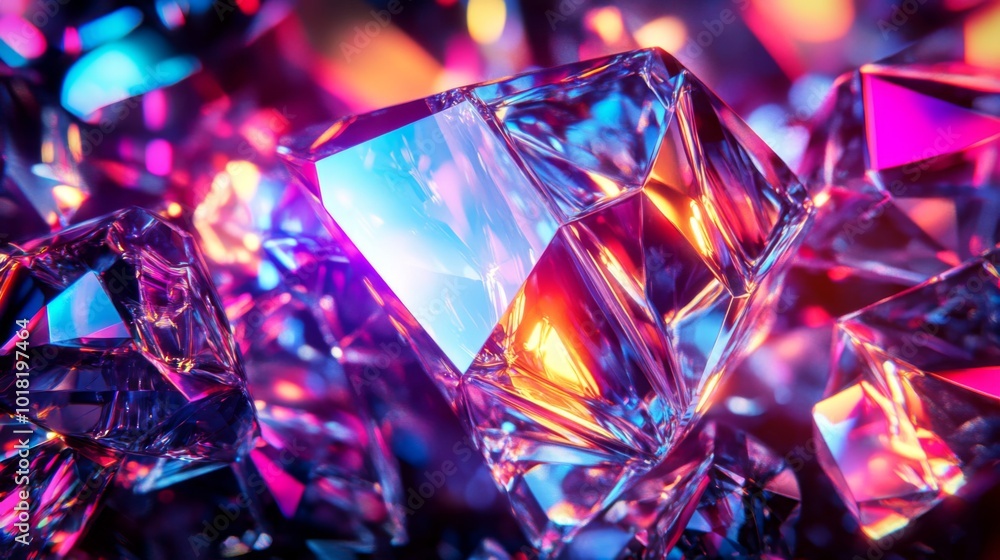 Vibrant Facets of a Crystal Cluster Under Neon Lights Vibrant Facets of a Crystal Cluster Under Neon Lights