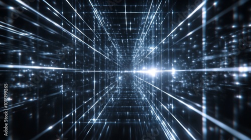 A Glowing Grid Tunnel in the Digital Realm