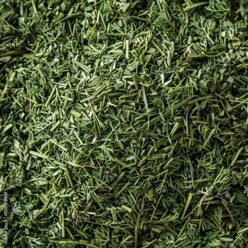 Dry dill pile texture background. Dried fennel pattern, crushed seasoning, dill weed powder