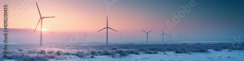 Wallpaper Mural Wind turbines in a snowy landscape at sunrise, showcasing renewable energy. Torontodigital.ca