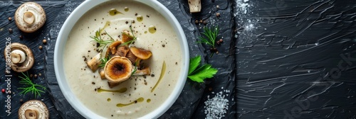 Mushroom Cream Soup, Cappuccino Soup with Porcini Mushrooms and Truffles, Molecular Dish