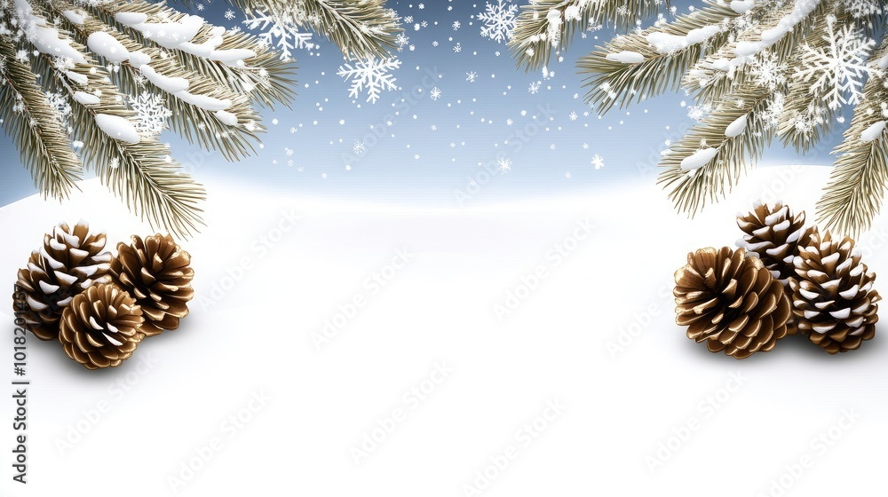 This serene winter landscape showcases snow-covered trees and pine cones, set against a beautiful blue sky, creating a festive atmosphere ideal for holiday themes This serene winter landscape showcases snow-covered trees and pine cones, set against a beautiful blue sky, creating a festive atmosphere ideal for holiday themes