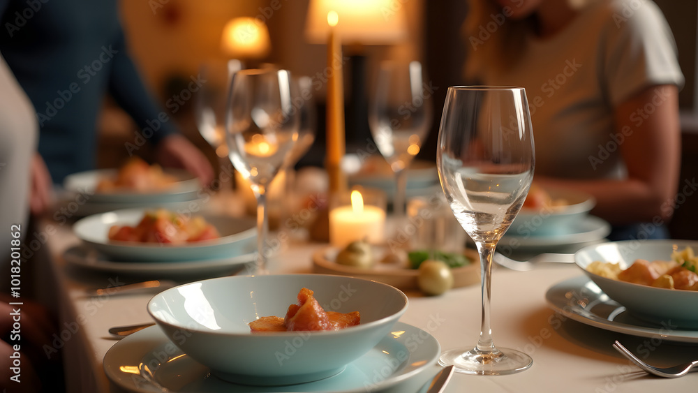 People Preparing a Delightful Dinner Party by Setting the Table with Elegant Bowls and Cutlery for Guests People Preparing a Delightful Dinner Party by Setting the Table with Elegant Bowls and Cutlery for Guests