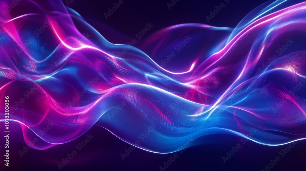 Abstract Neon Blue and Pink Wavy Lines on Dark Background Abstract Neon Blue and Pink Wavy Lines on Dark Background