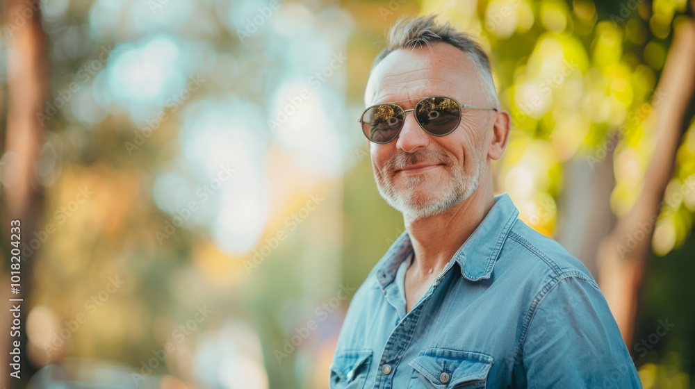 A man smiles warmly under dappled sunlight in an outdoor setting, exuding confidence and ease with a casual vibe in a nature-rich background. A man smiles warmly under dappled sunlight in an outdoor setting, exuding confidence and ease with a casual vibe in a nature-rich background.