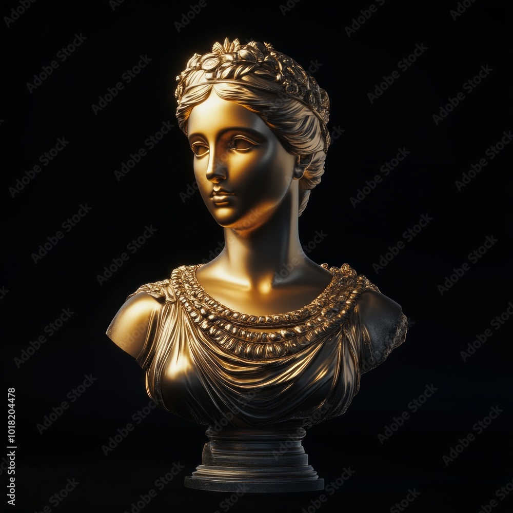 A stunning golden bust of a classical figure. This artwork showcases elegance and craftsmanship. Perfect for decorative use or art collections. Capture the beauty of ancient style. AI A stunning golden bust of a classical figure. This artwork showcases elegance and craftsmanship. Perfect for decorative use or art collections. Capture the beauty of ancient style. AI