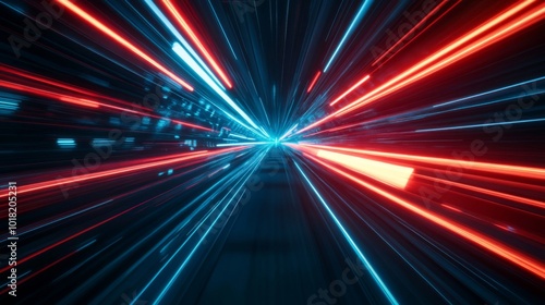 Abstract Tunnel of Red and Blue Neon Lights