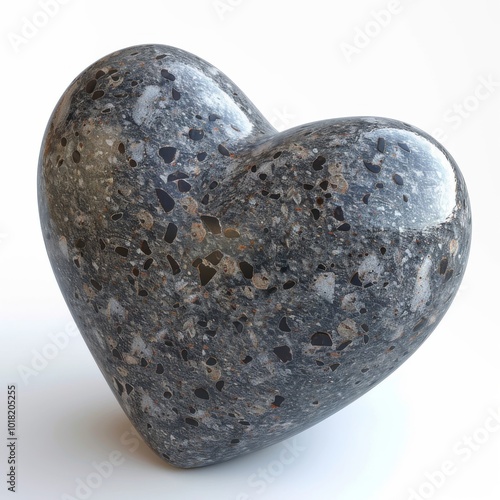 Stone Heart, Polished Granite Heart, Pebble Love Symbol 3d Imitation, White Background