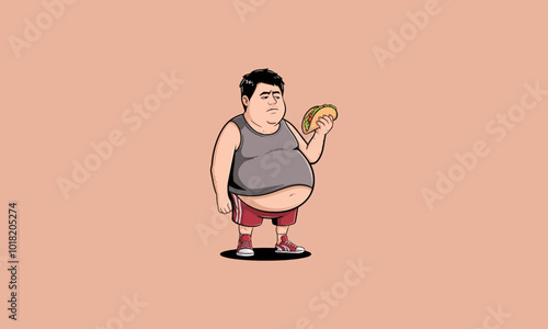 Unimpressed man holding a taco in casual workout attire