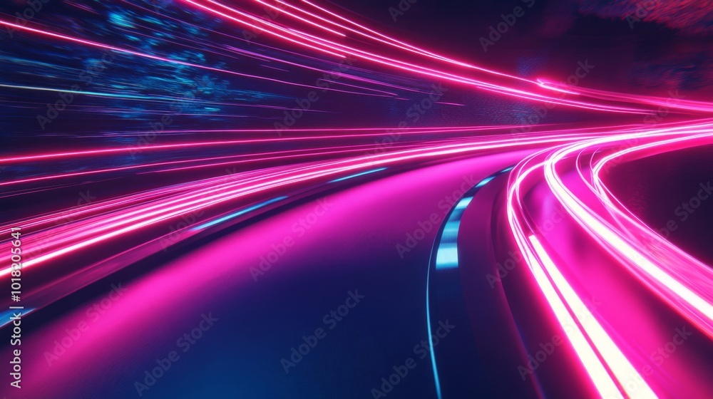 Abstract Neon Lights on a Curved Road at Night Abstract Neon Lights on a Curved Road at Night