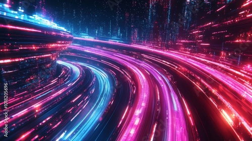 Abstract Neon Trails in a Digital Space