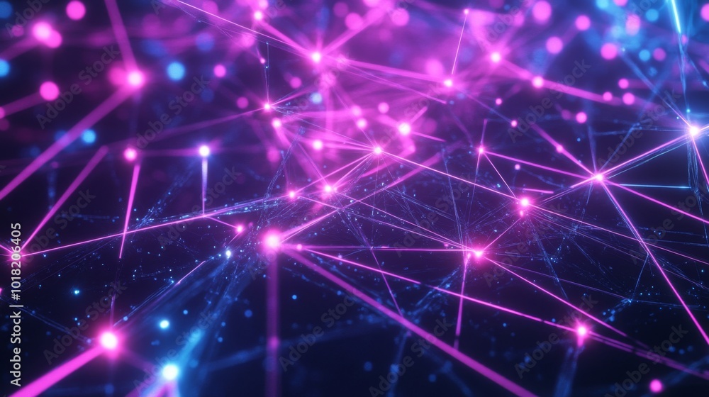 Fototapeta premium Abstract Network with Glowing Pink Lines and Blue Lights