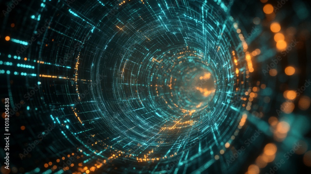 Abstract Digital Tunnel with Blue and Orange Lights Abstract Digital Tunnel with Blue and Orange Lights