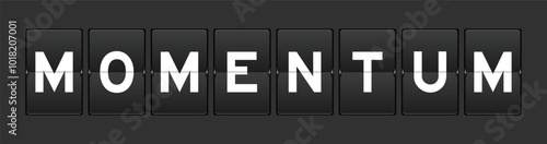 Black color analog flip board with word momentum on gray background