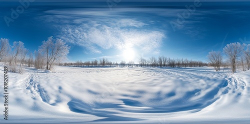 Wallpaper Mural 3D spherical panorama of blue skies, snow, and trees at winter, ready to use in virtual reality. Torontodigital.ca