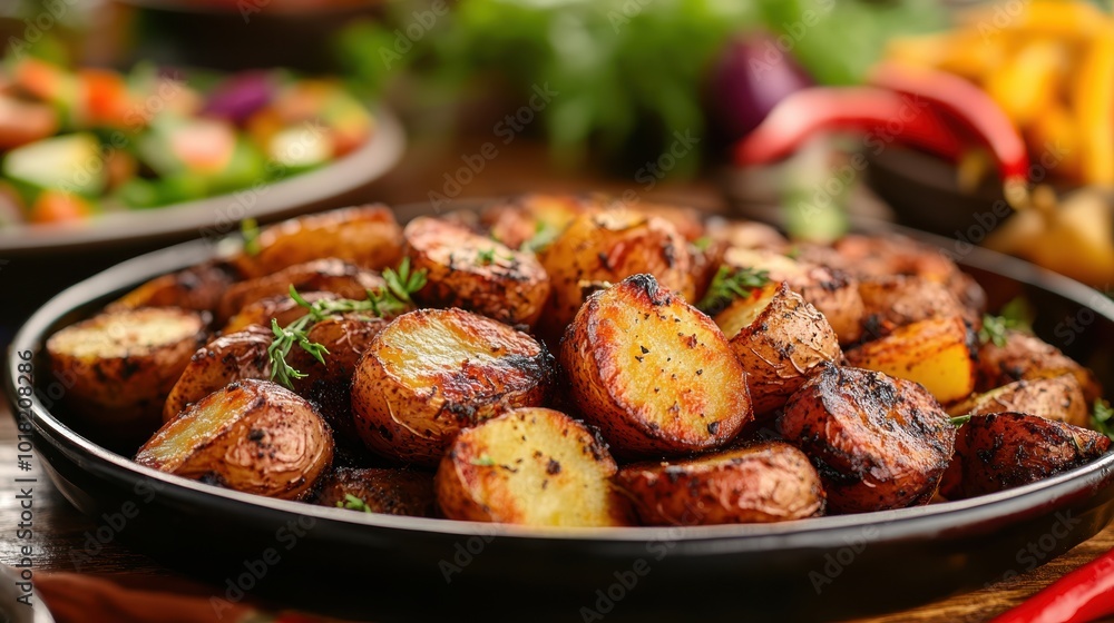 The Roasted Potatoes on Plate The Roasted Potatoes on Plate