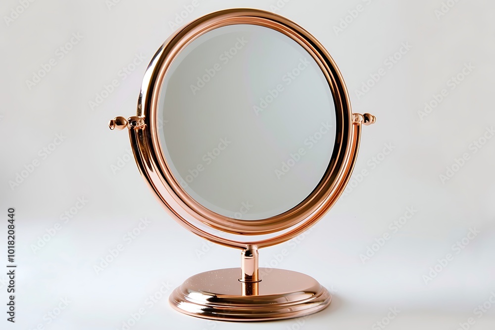 Elegant rose gold table mirror on white background, isolated, high detail, sharp focus Elegant rose gold table mirror on white background, isolated, high detail, sharp focus