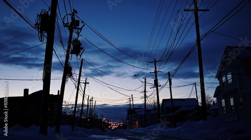 A compelling image representing the concept of power outages, The scene show是 a stormy night outside, highlighting the impact of weather on power supply.  photo