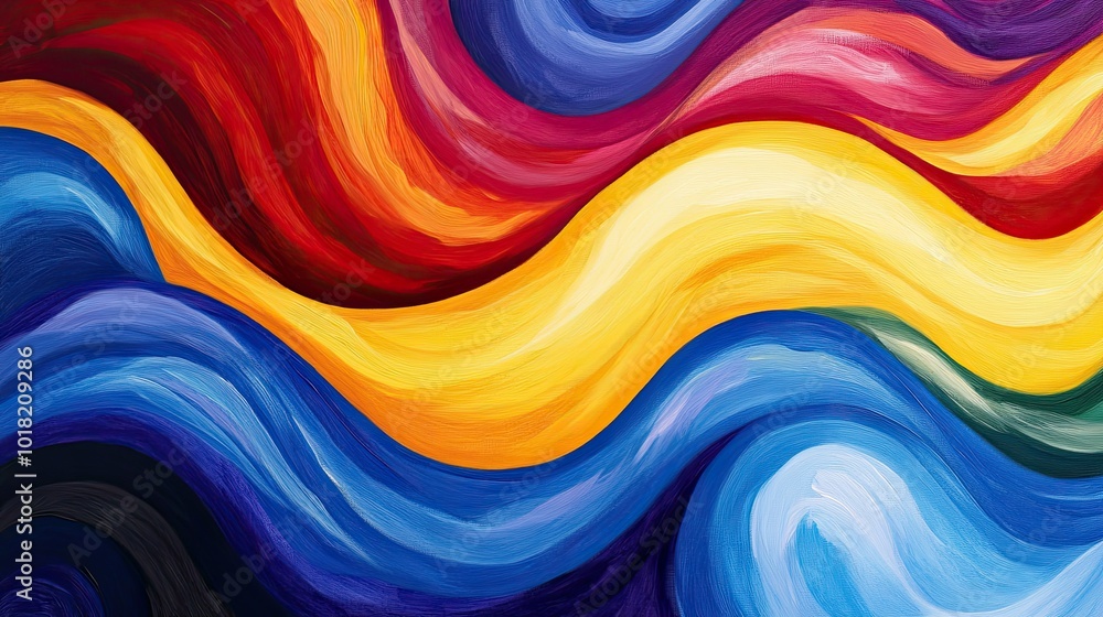 A vivid display of swirling colors, blending together in an abstract wave, featuring bold hues like red, yellow, and blue A vivid display of swirling colors, blending together in an abstract wave, featuring bold hues like red, yellow, and blue