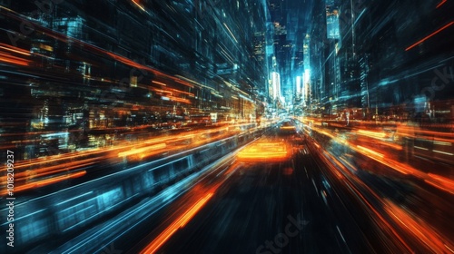 Abstract Cityscape with Blurry Lights and Motion Blur