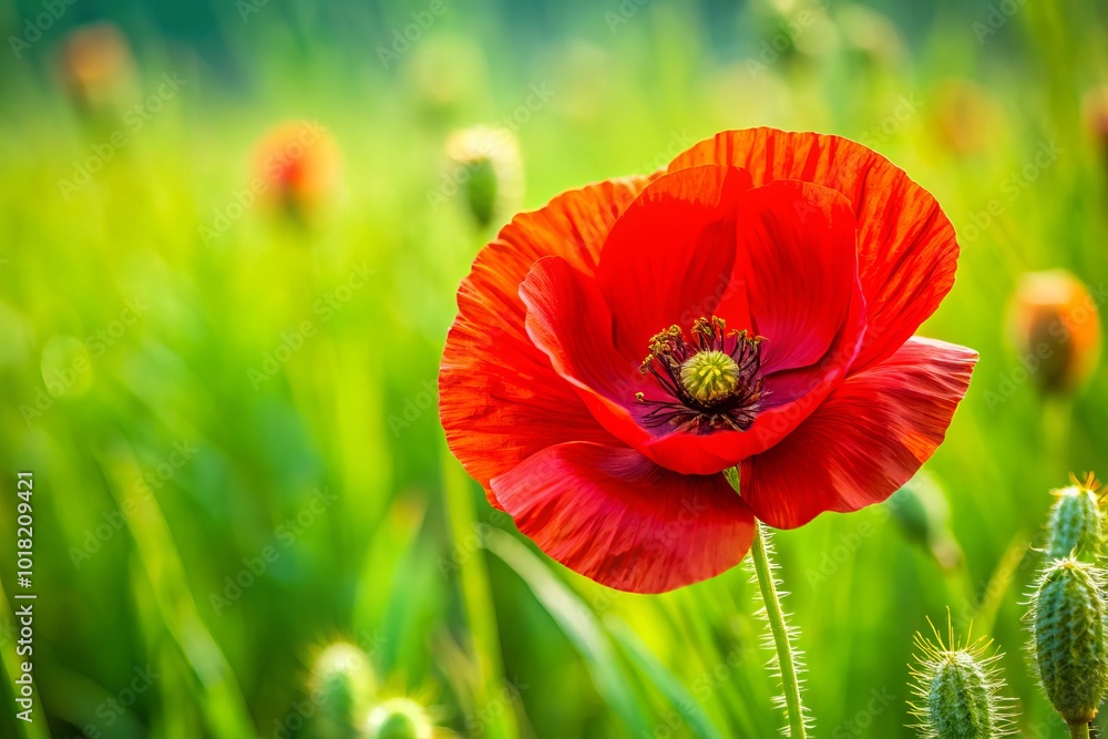 Stunning Red Poppy Flower in Bloom with Green Background for Nature Enthusiasts and Garden Lovers Stunning Red Poppy Flower in Bloom with Green Background for Nature Enthusiasts and Garden Lovers