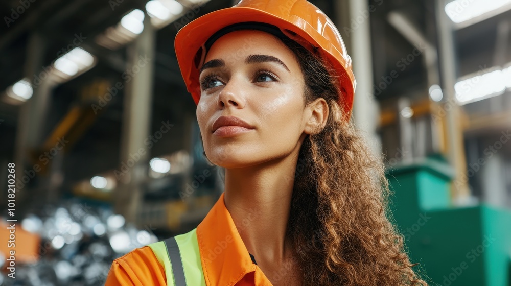 Female Worker in Recycling Facility Monitoring Operations Female Worker in Recycling Facility Monitoring Operations