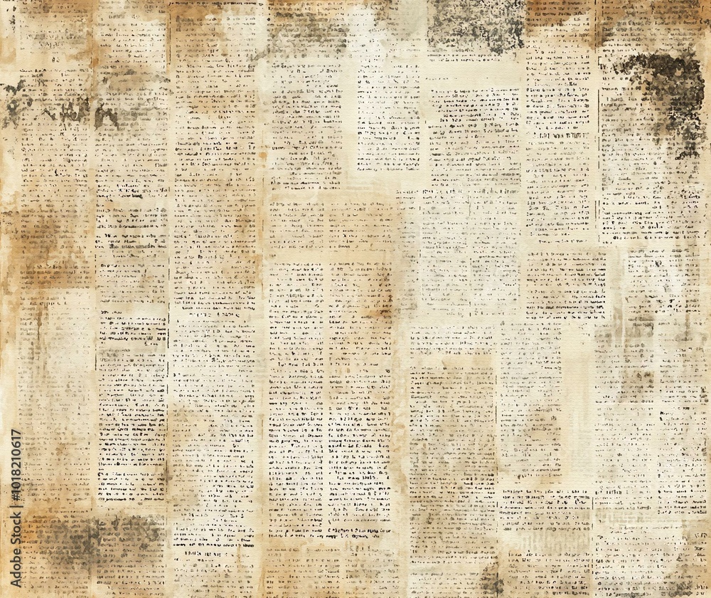 Distressed Newspaper with Faded Script, Grunge Edges Distressed Newspaper with Faded Script, Grunge Edges