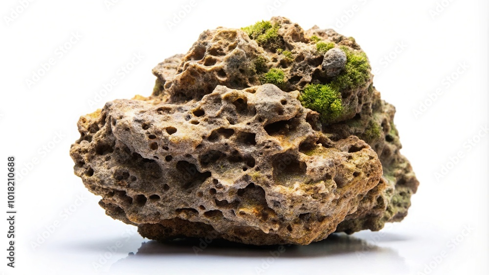 Minimalist isolated Frodo stone for aquascaping aquarium on white background with rough textured stones Minimalist isolated Frodo stone for aquascaping aquarium on white background with rough textured stones