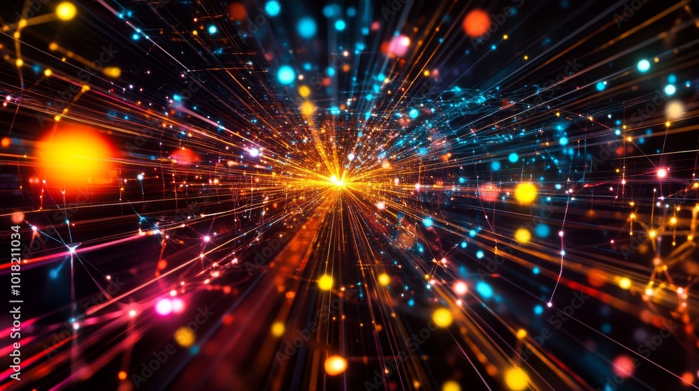 Naklejka premium Abstract Digital Network with Exploding Lights