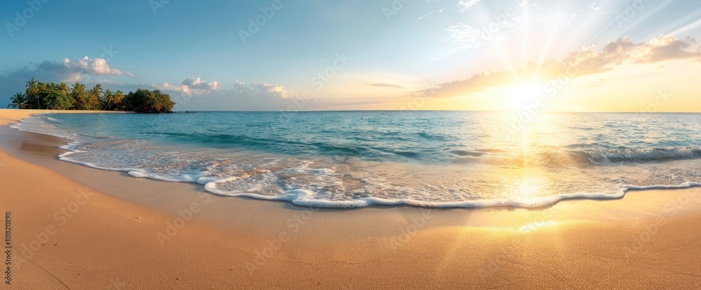 Obraz premium Breathtaking Sunrise at Tranquil Beach A Perfect Coastal Getaway Experience