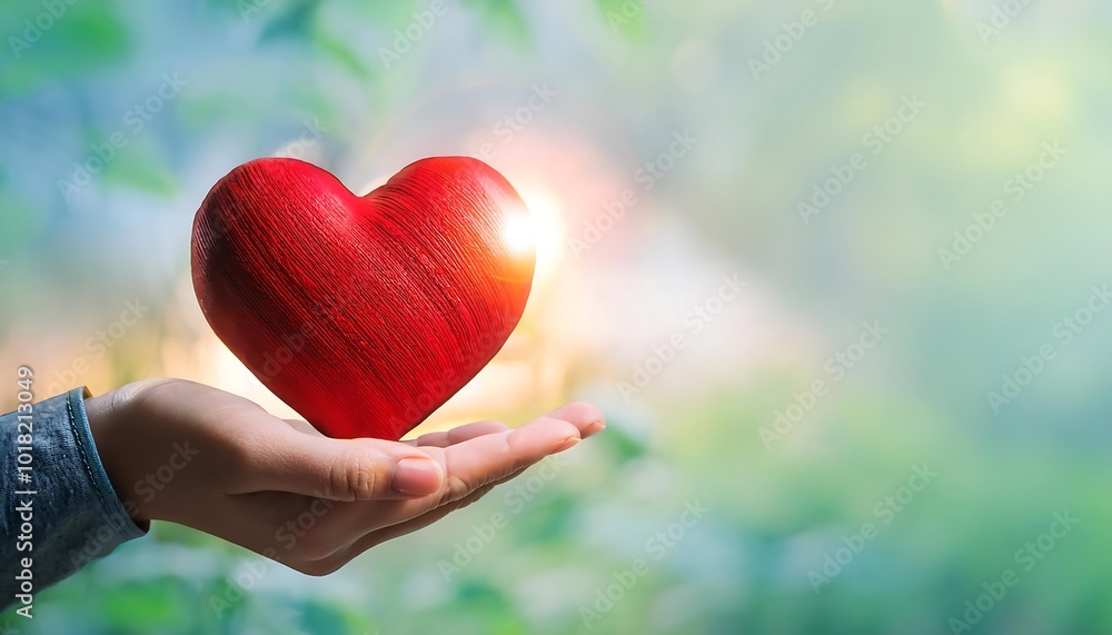 Hand hold a red heart with the symbol of donation Hand hold a red heart with the symbol of donation