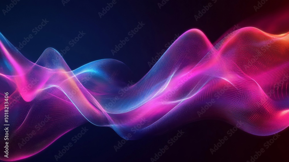 Fototapeta premium Abstract Wavy Lines of Neon Pink and Blue Light on a Dark Background
