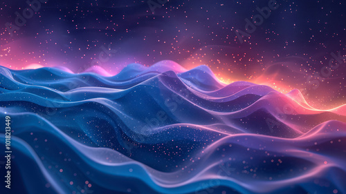 Vibrant Wave-Like Patterns in Neon Gradient of Blue, Turquoise, and Purple Hues