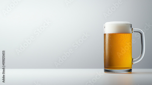 Beer mug with frothy head, isolated background