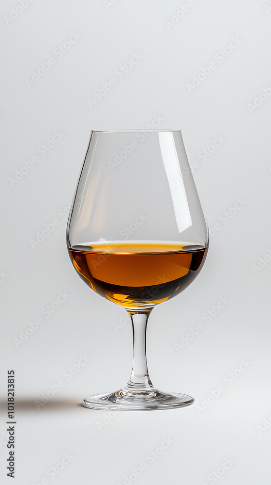Brandy glass filled with amber liquid Brandy glass filled with amber liquid