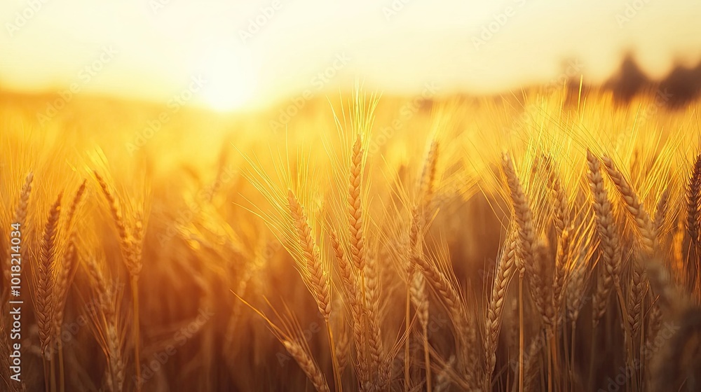 A wide shot of a barley field under golden hour light, with tall stalks glowing against the setting sun. A wide shot of a barley field under golden hour light, with tall stalks glowing against the setting sun.