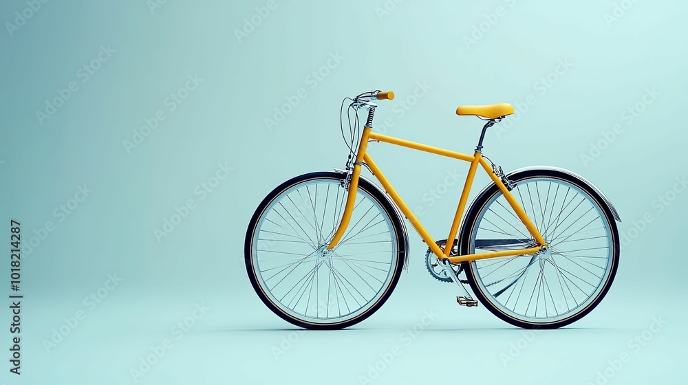 Yellow Bicycle on Light Blue Background Yellow Bicycle on Light Blue Background