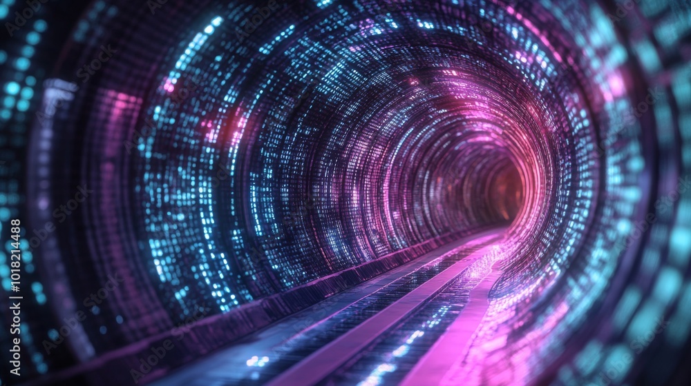 Futuristic Tunnel of Glowing Binary Code and Light Futuristic Tunnel of Glowing Binary Code and Light