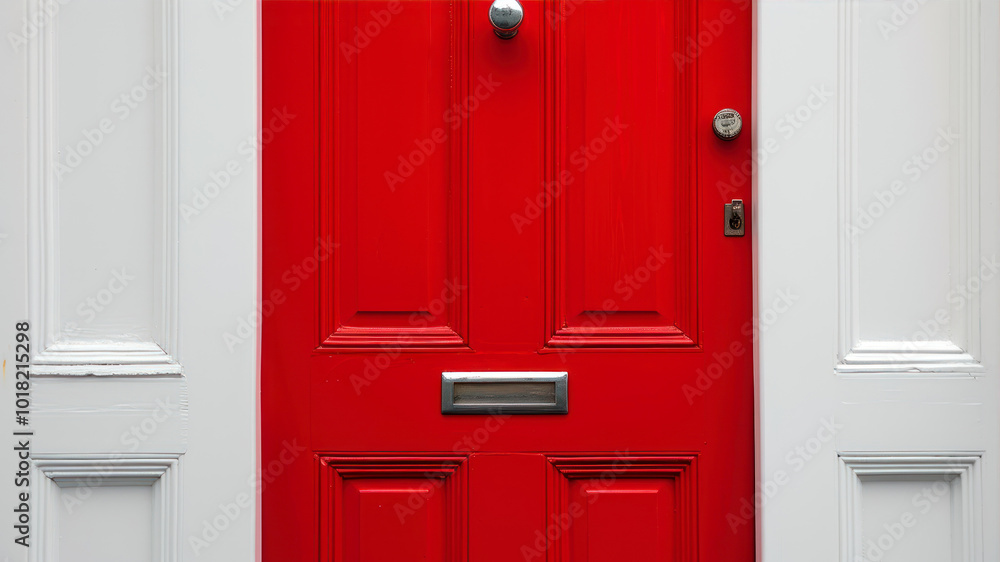A Bright Red Front Door With a Bell and Mail Slot Welcoming Visitors to a Home A Bright Red Front Door With a Bell and Mail Slot Welcoming Visitors to a Home
