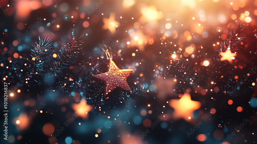 Merry christmas and new year holidays background. Blurred bokeh background with light bulbs and Christmas tree branches. Banner.
Merry christmas and new year holidays background. Blurred bokeh background with light bulbs and Christmas tree branches. Banner.