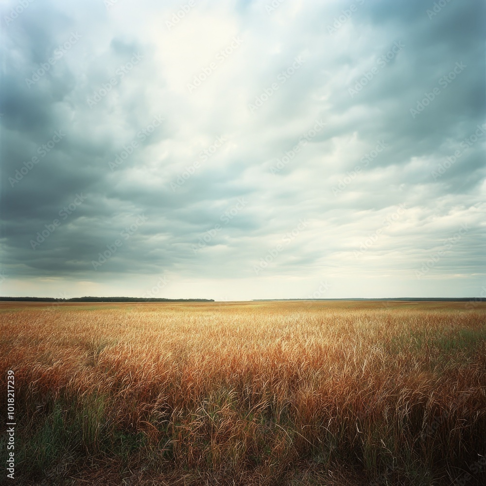 A wide-angle view of a vast, empty field under a cloudy sky, with tall grasses bending in the breeze A wide-angle view of a vast, empty field under a cloudy sky, with tall grasses bending in the breeze