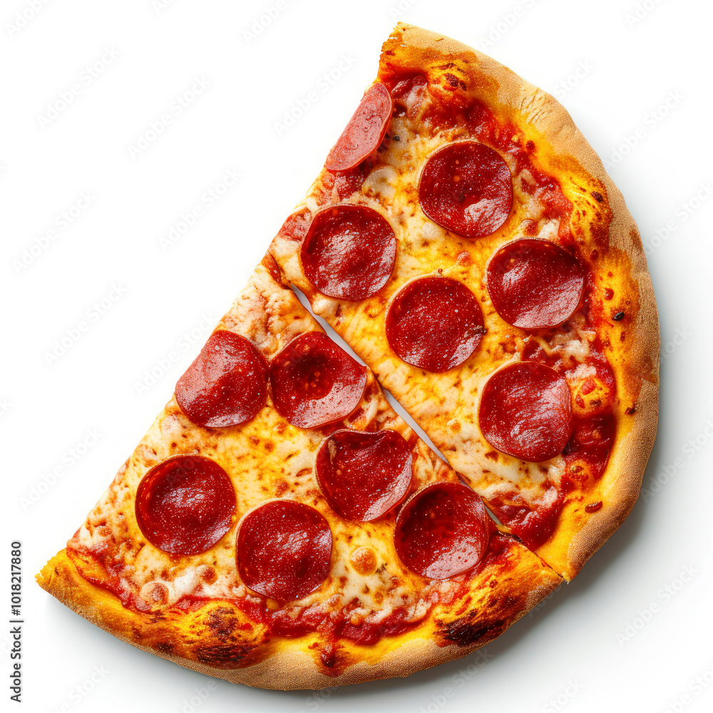 Slice of Pepperoni Pizza on a Clean White Background With Melted Cheese and Crispy Crust Slice of Pepperoni Pizza on a Clean White Background With Melted Cheese and Crispy Crust
