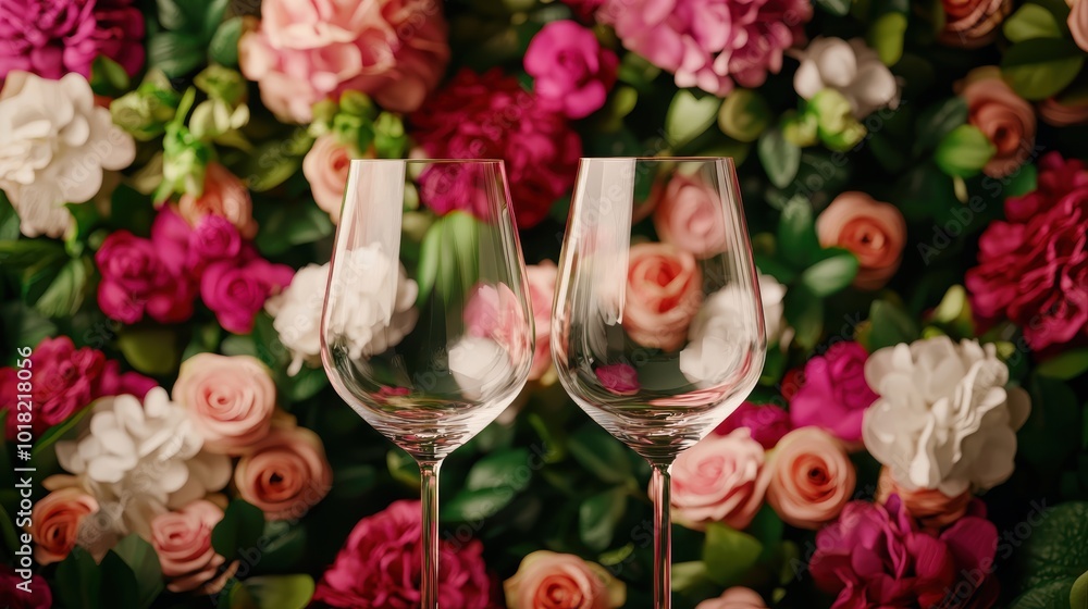 Elegant Wine Glasses with Floral Background Elegant Wine Glasses with Floral Background