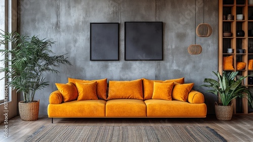 Wallpaper Mural Modern Living Room Interior Design with Orange Sofa Torontodigital.ca