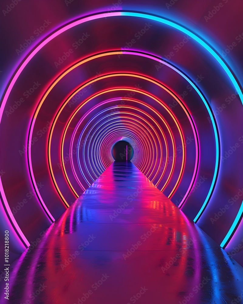 Vibrant Neon Spiral Tunnel Leading to Captivating Product Presentation Vibrant Neon Spiral Tunnel Leading to Captivating Product Presentation