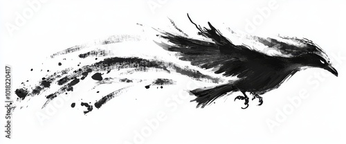 Black crow silhouette isolated on white background photo