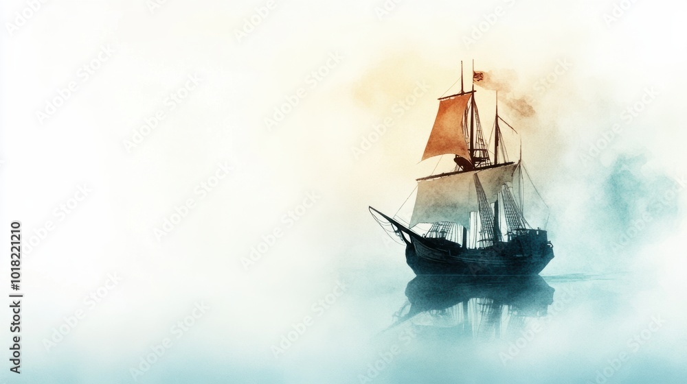 Fototapeta premium Mystical Sailing Ship Traversing the Misty Oceanic Expanse