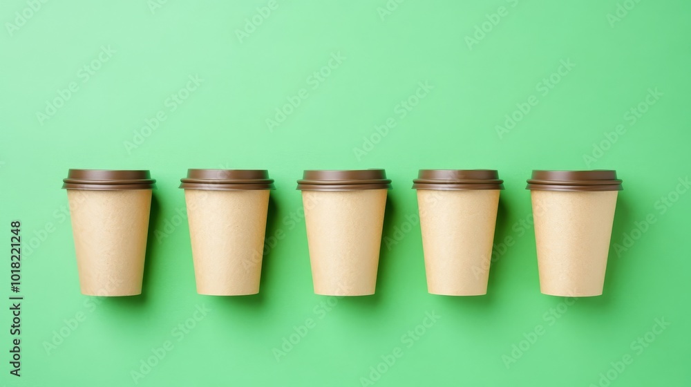 74312649689. Close-up of disposable paper cups showing the transition to sustainable packaging and reducing plastic waste with an emphasis on reducing plastic waste 74312649689. Close-up of disposable paper cups showing the transition to sustainable packaging and reducing plastic waste with an emphasis on reducing plastic waste