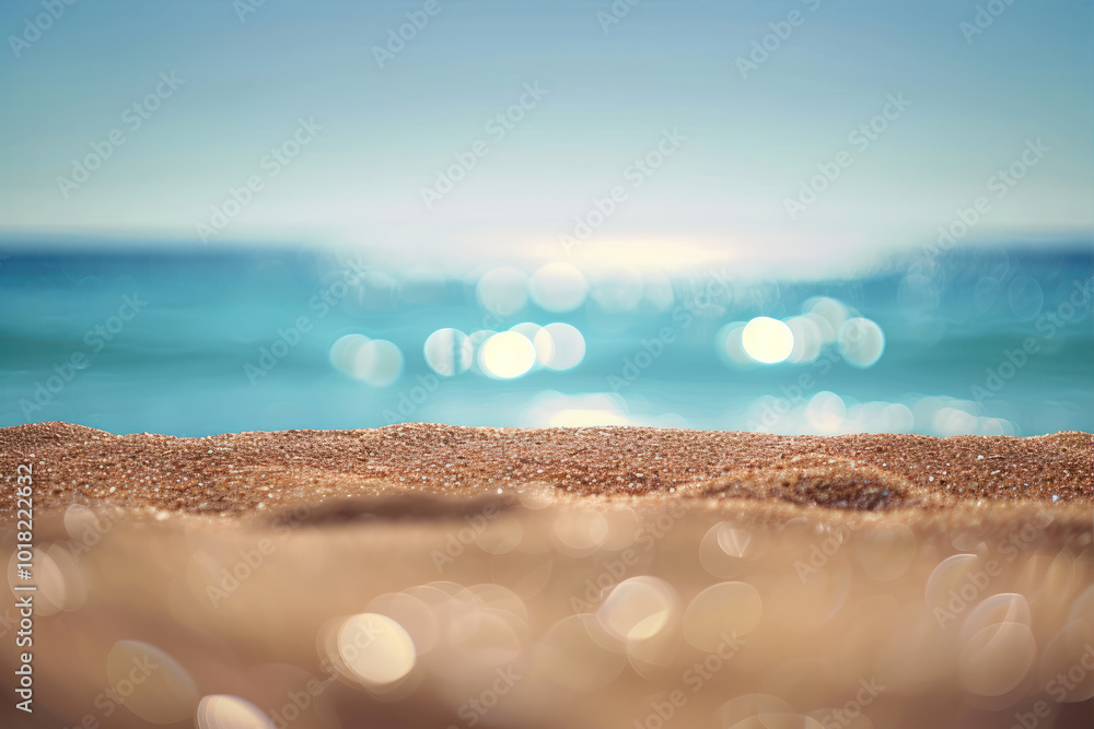 Soft Bokeh Light Dances on Sandy Beach as Waves Gently Lap at the Shore Under a Bright Sky Soft Bokeh Light Dances on Sandy Beach as Waves Gently Lap at the Shore Under a Bright Sky