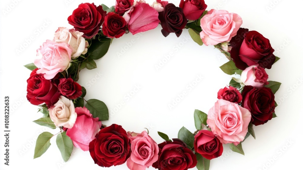 Pink and Red Rose Wreath with White Background Pink and Red Rose Wreath with White Background